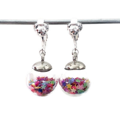 Clipoorbellen bal met sterretjes regenboog, hangoorbellen Clipoorbellen bal met sterretjes regenboog, hangoorbellen