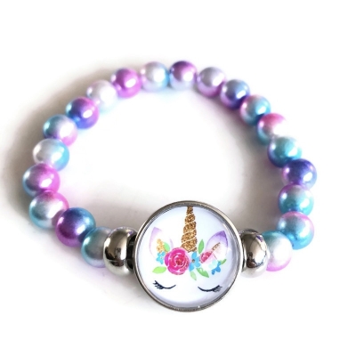Armband, unicorn/eenhoorn-kralen lila-turquoise Armband, unicorn/eenhoorn-kralen lila-turquoise