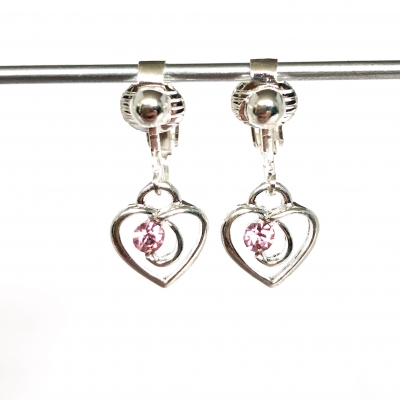 Clipoorbellen hartjes met 1 glitter roze, hangoorbellen Clipoorbellen hartjes met 1 glitter roze, hangoorbellen