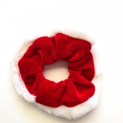 Scrunchie rood wit velours Scrunchie rood wit velours