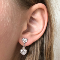 Clipoorbellen glitterhartjes blank, knop/hangoorbellen