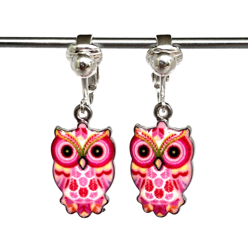 Clipoorbellen uil roze, hangoorbellen