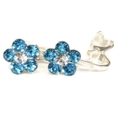 Clipoorbellen bloem glitter turquoise 2, knopje Clipoorbellen bloem glitter turquoise 2, knopje