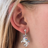 Clipoorbellen eenhoorn unicorn steigerend lichtroze zilver, hangoorbellen