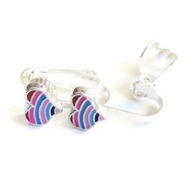 Clipoorbellen hartje blauw-roze, knopje Clipoorbellen hartje blauw-roze, knopje