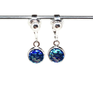 Clipoorbellen zeemeerminschubben mini blauw, hangoorbellen