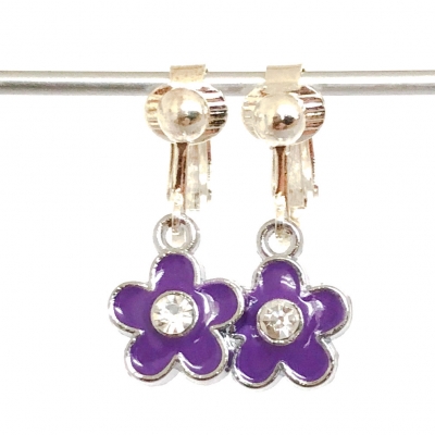 Clipoorbellen bloem paars glitter, hangoorbellen Clipoorbellen bloem paars glitter, hangoorbellen