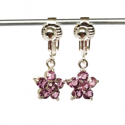 Clip oorbellen glitterbloem paars, hangoorbellen Clip oorbellen glitterbloem paars, hangoorbellen