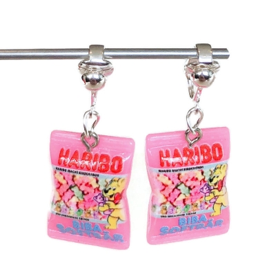 Clipoorbellen Haribo roze, hangoorbellen Clipoorbellen Haribo roze, hangoorbellen