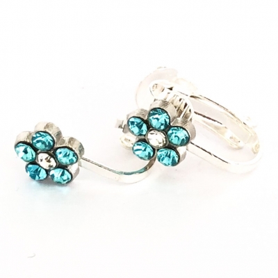 Clipoorbellen bloem glitter turquoise, knopje Clipoorbellen bloem glitter turquoise, knopje