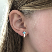Clipoorbellen sterretje glitter turquoise, knopje