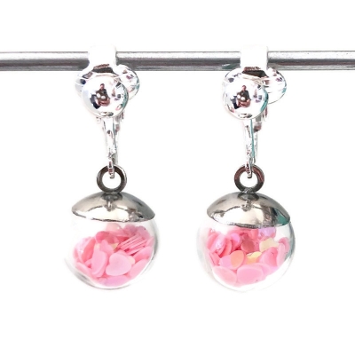 Clipoorbellen bal met lichtroze hartjes mini, hangoorbellen Clipoorbellen bal met lichtroze hartjes mini, hangoorbellen