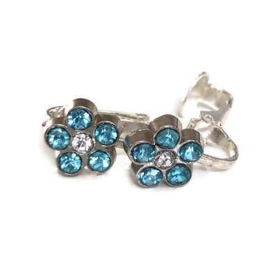 Clipoorbellen bloem glitter turquoise 3, knopje Clipoorbellen bloem glitter turquoise 3, knopje