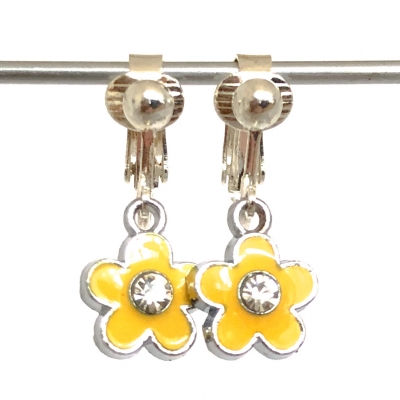 Clip oorbellen bloem geel glitter, hangoorbellen Clip oorbellen bloem geel glitter, hangoorbellen
