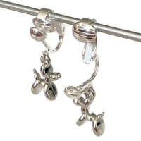 Clip oorbellen ballonnen hond zilver, hangoorbellen