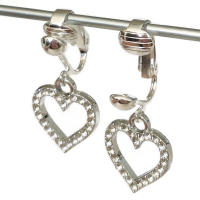 Clipoorbellen grote glitterhartjes kleurloos, hangoorbellen