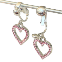 Clipoorbellen grote glitterhartjes Roze, hangoorbellen