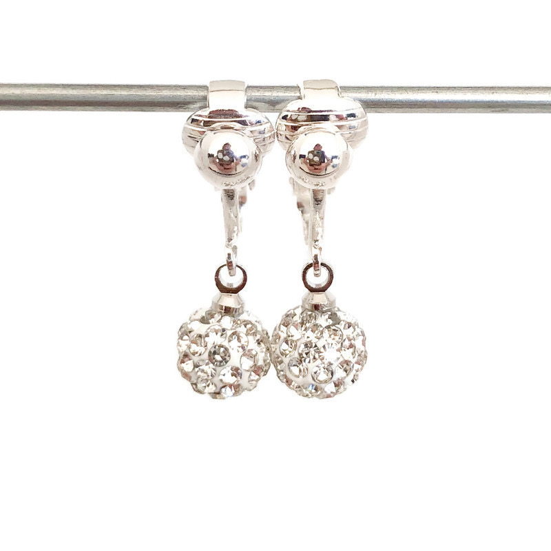 Clipoorbellen chique zilveren minibal glitteroorbellen, hangoorbellen