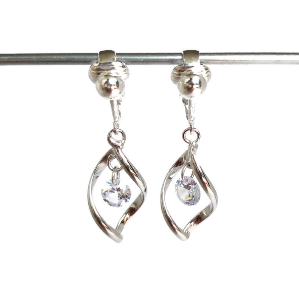 Clipoorbellen chique gedraaide verzilverde glitteroorbellen, hangoorbellen