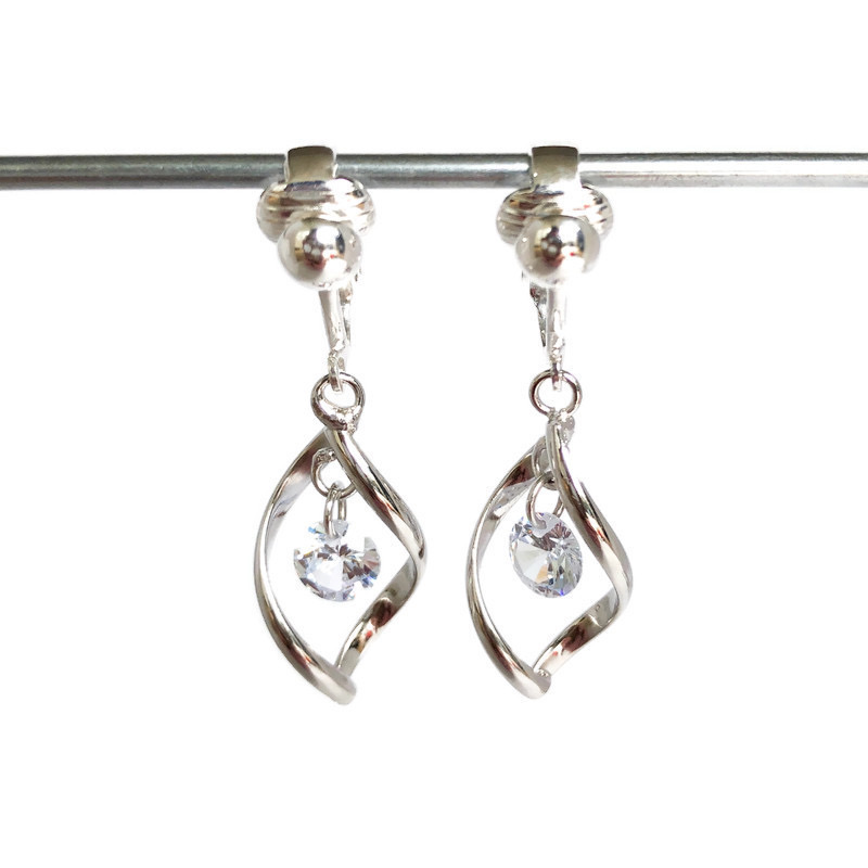 Clipoorbellen chique gedraaide verzilverde glitteroorbellen, hangoorbellen