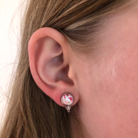 Clipoorbellen unicorn-eenhoorn rond donkerroze, knopje