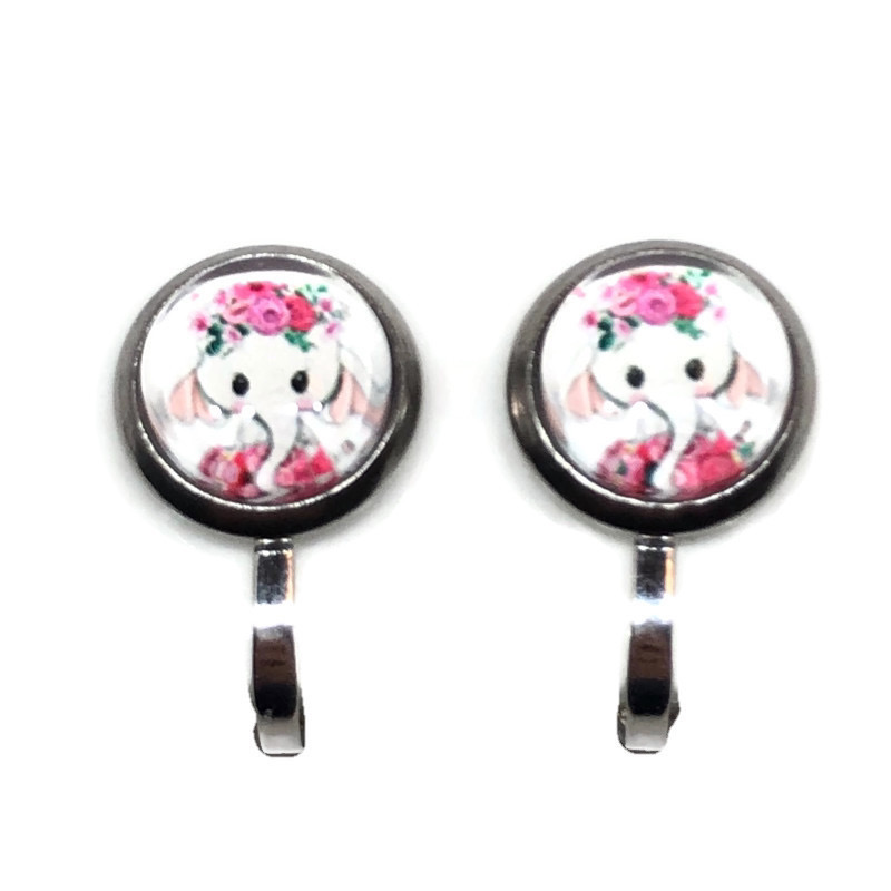 Clipoorbellen olifantje roze, knopje