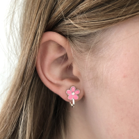 Clipoorbellen bloem felroze/zilver groot, knopje