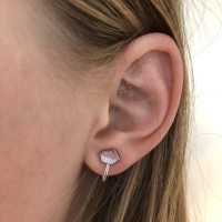 Clipoorbellen cupcake klein roze/zilver, knopje