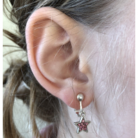 Clipoorbellen glittersterretjes roze, hangoorbellen