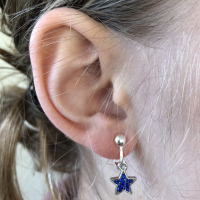 Clipoorbellen glittersterretjes blauw, hangoorbellen