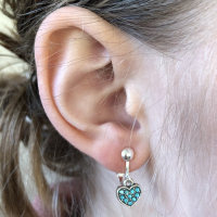 Clipoorbellen glitterhartjes turquoise, hangoorbellen