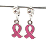 Clip oorbellen lintje Pink Ribbon, hangoorbellen
