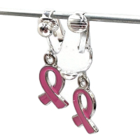 Clip oorbellen lintje Pink Ribbon, hangoorbellen