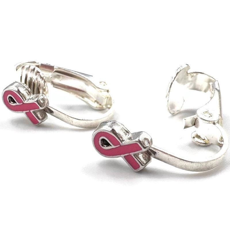 Clip oorbellen lintje Pink Ribbon, knopjes