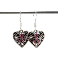 Clip oorbellen hartje Pink Ribbon, hangoorbellen