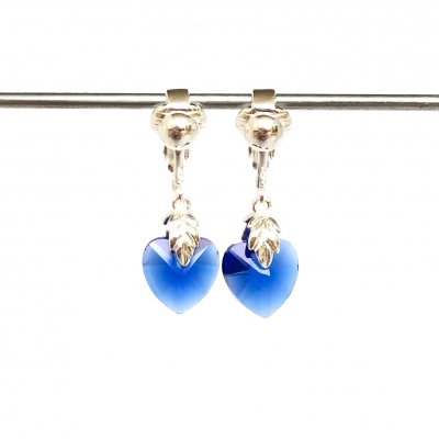 Clip oorbellen glazen hart blauw, hangoorbellen Clip oorbellen glazen hart blauw, hangoorbellen