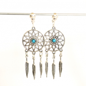 Clipoorbellen boho-chic, dromenvanger turquoise, hangoorbellen