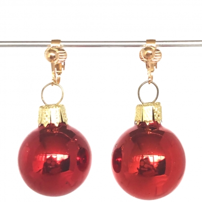 Clipoorbellen kerstbal glas rood glanzend, hangoorbellen Clipoorbellen kerstbal glas rood glanzend, hangoorbellen