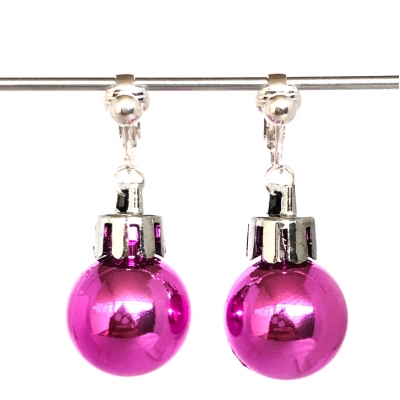 Clipoorbellen kerstbal klein plastic fuchsiaroze glanzend, hangoorbellen Clipoorbellen kerstbal klein plastic fuchsiaroze glanzend, hangoorbellen