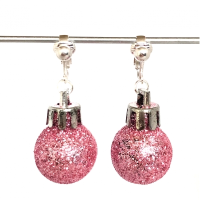 Clipoorbellen kerstbal klein plastic lichtroze glitter, hangoorbellen Clipoorbellen kerstbal klein plastic lichtroze glitter, hangoorbellen