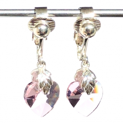 Clip oorbellen glazen hart roze, hangoorbellen Clip oorbellen glazen hart roze, hangoorbellen