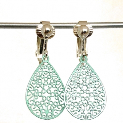 Clipoorbellen filigraan boho-chic turquoise kleine druppel, hangoorbellen Clipoorbellen filigraan boho-chic turquoise kleine druppel, hangoorbellen