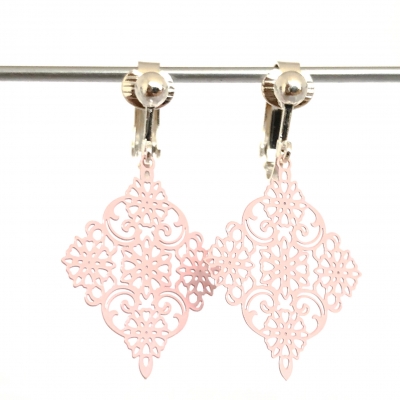 Clip oorbellen filigraan boho-chic babyroze ruit, hangoorbellen Clip oorbellen filigraan boho-chic babyroze ruit, hangoorbellen