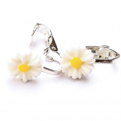 Clipoorbellen margriet met geel hart, knopje Clipoorbellen margriet met geel hart, knopje