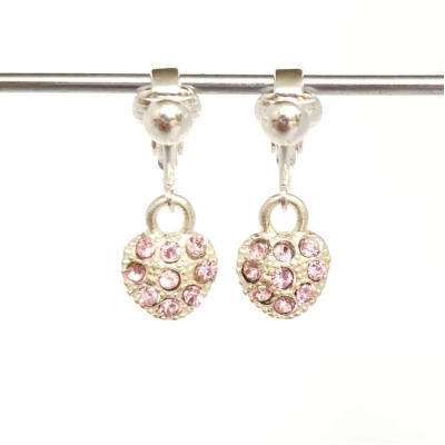 Clipoorbellen hart met veel roze glitters, hangoorbellen Clipoorbellen hart met veel roze glitters, hangoorbellen