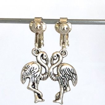 Clipoorbellen zilver flamingo, hangoorbellen