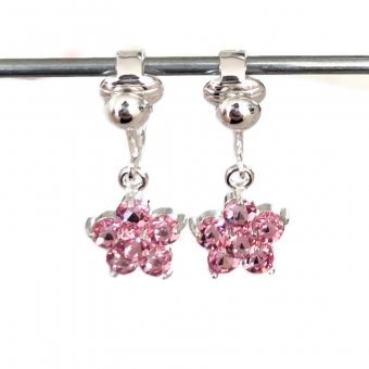 Clipoorbellen glitterbloem roze, hangoorbellen