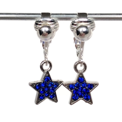 Clipoorbellen glittersterretjes blauw, hangoorbellen