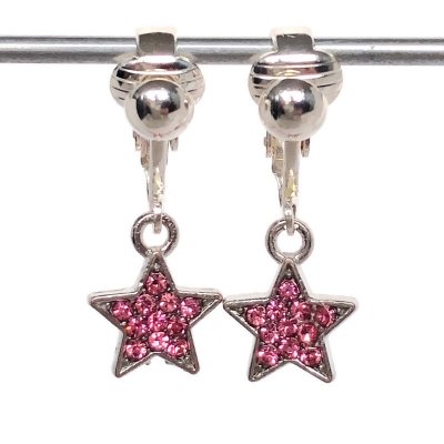 Clipoorbellen glittersterretjes roze, hangoorbellen